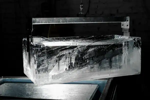 Block ice being moved