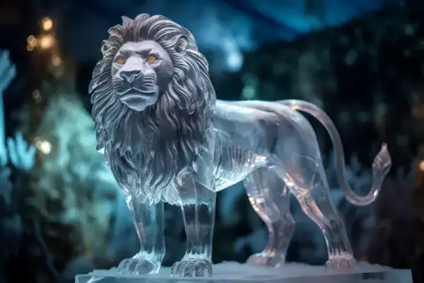 An ice sculpture lion