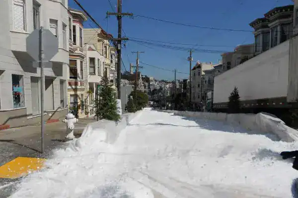A SoCal neighborhood transformed by artificial snow