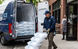 An ice service delivers to a small brewery